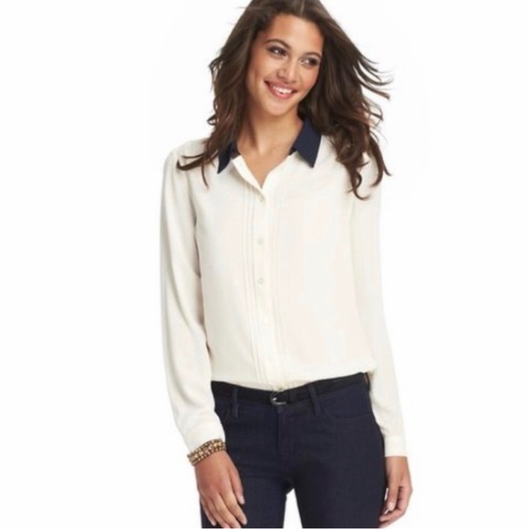 LOFT Colorblocked Collar Blouse Medium - Picture 2 of 11